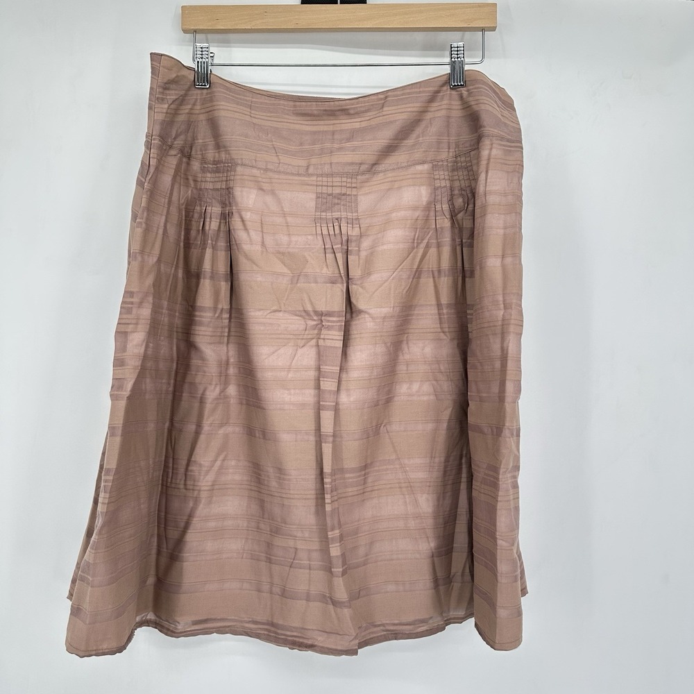 Hillard & Hanson Brown Stripe A-Line Midi Skirt Sz 16 Zip Soft‎ Boho Earthy